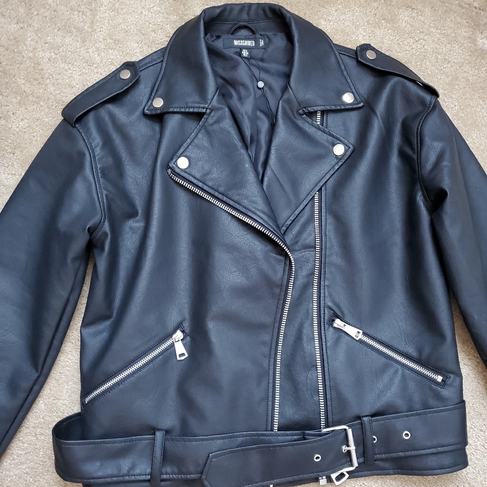 Missguided Leather Look Boyfriend Biker Jacket